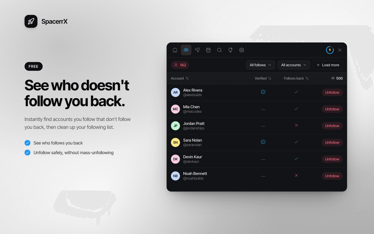 SpacerrX follower checker inside X
