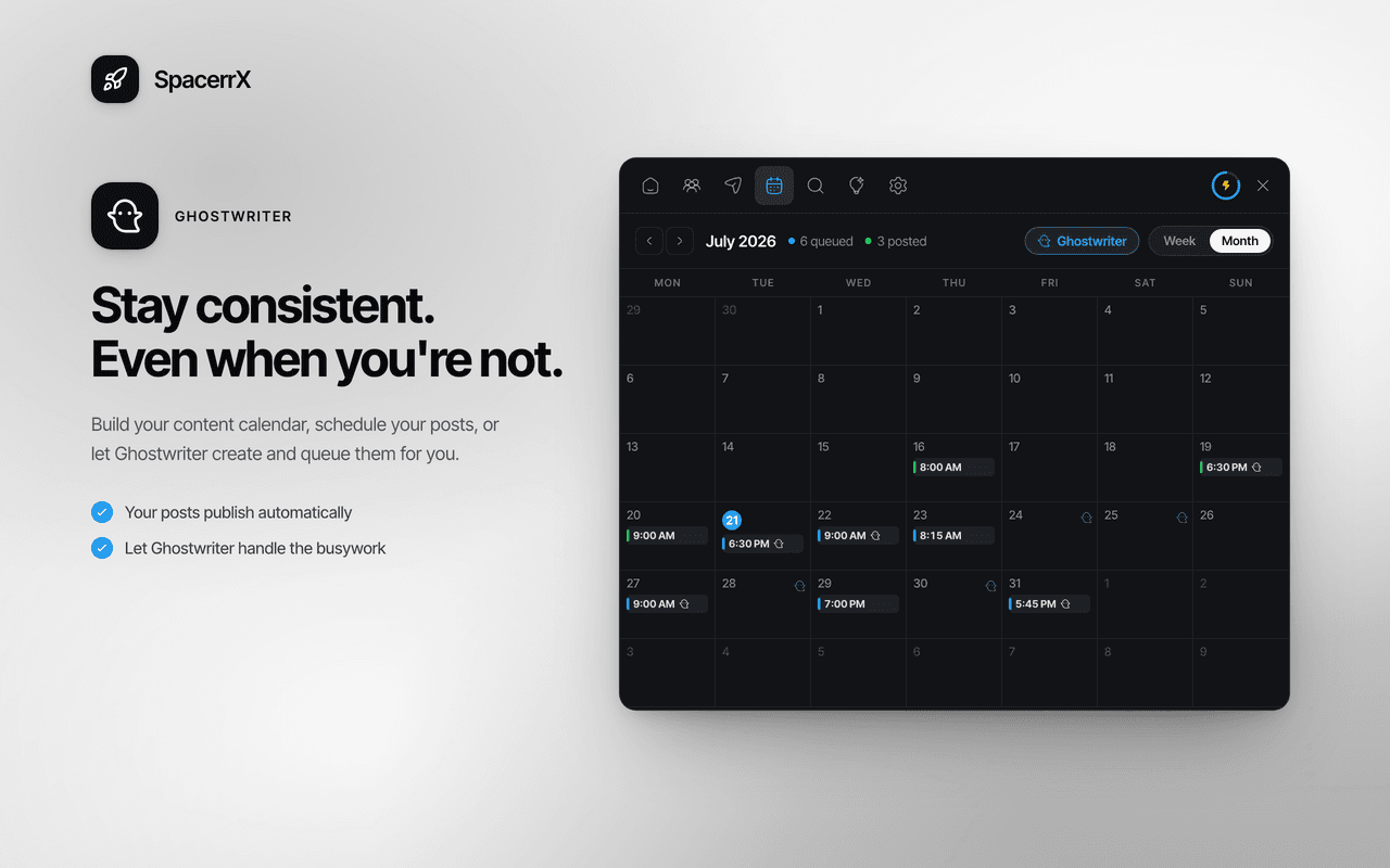SpacerrX post scheduling calendar